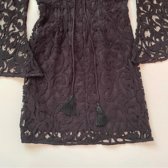 FREE PEOPLE North Star Black Lace Bell Sleeve Sequin Mini Dress Size 0 - Picture 16 of 16